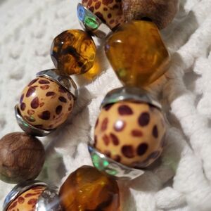 Leopard Print and Amber Beaded Bracelet